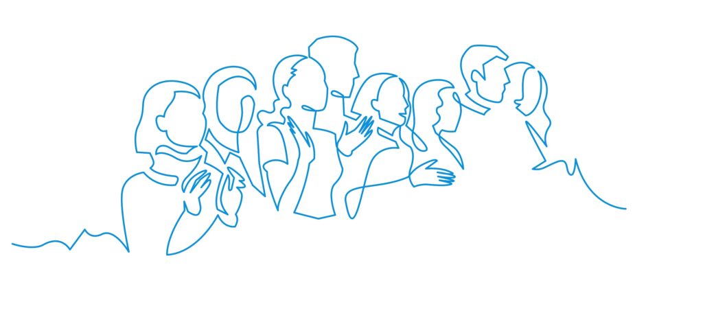 continuous line drawing of a group of people clapping