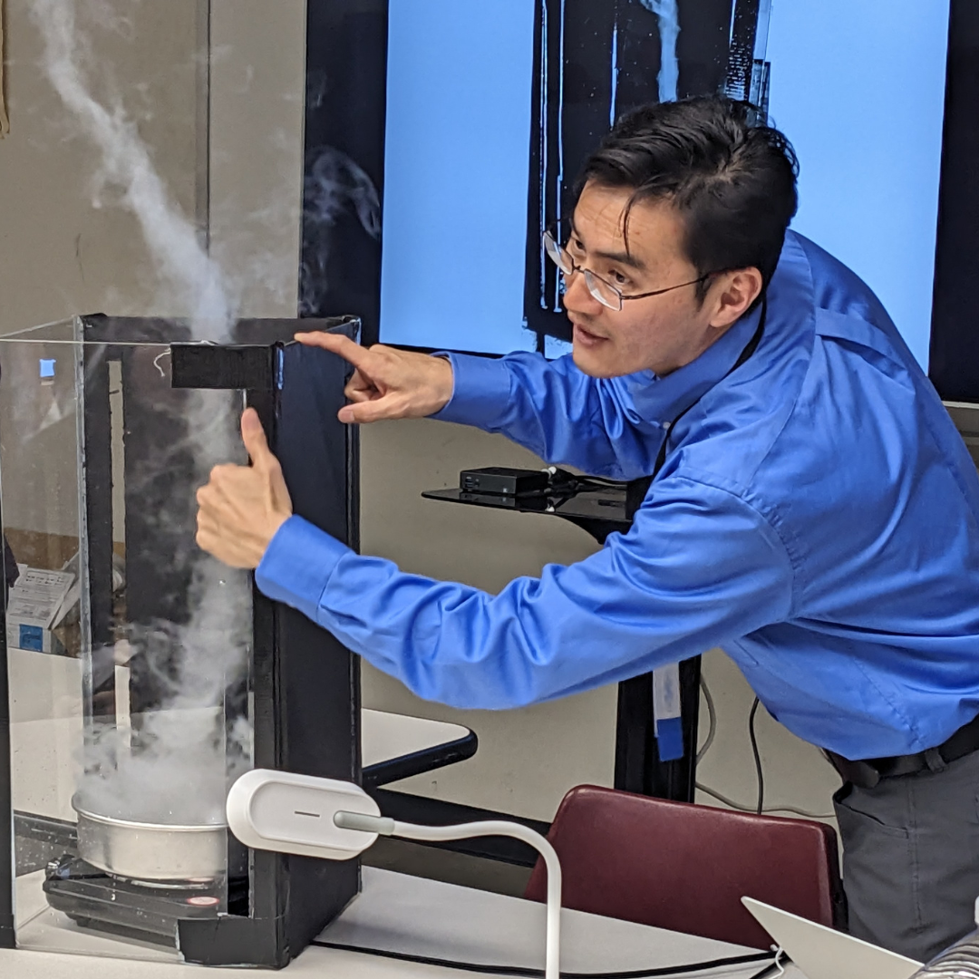 Photo of Dr. Fengpeng Sun in tornado lab