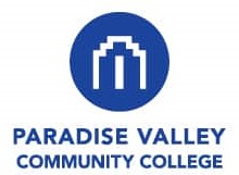 Paradise Valley Community College with building outline in blue circle logo